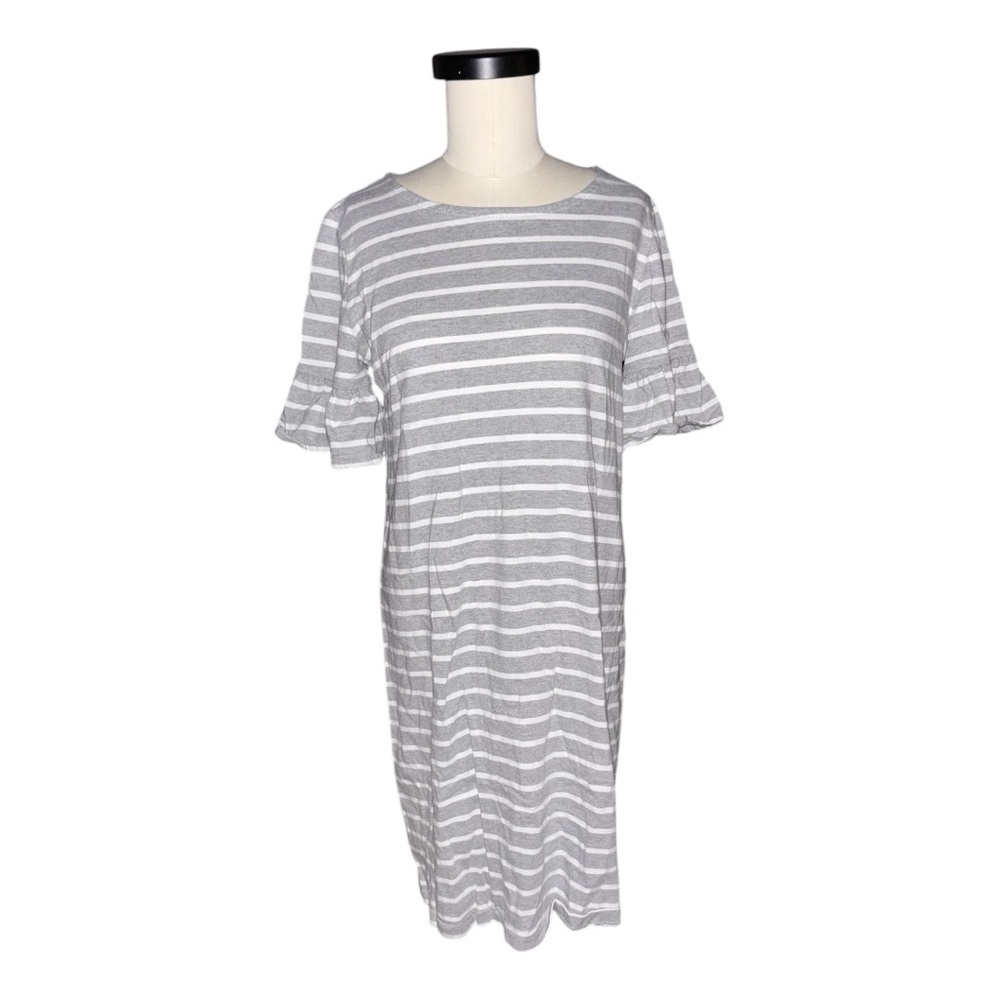 J. Crew Gray & White Striped Bell Sleeve Dress